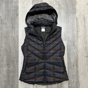 Patagonia Down With It Vest Women Size Small Headlands Raven Plaid Puffer Jacket